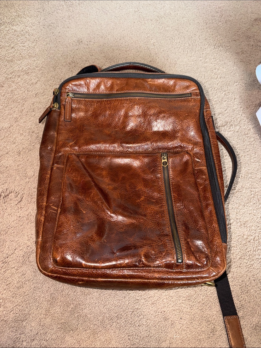 Fossil Buckner Convertible Backpack- Brown Leather Laptop Pocket Strap Included